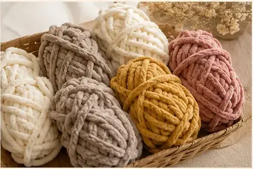 Fil chenille XXL et inspiration pour Associer trois couleurs sans surcharger son plaid
