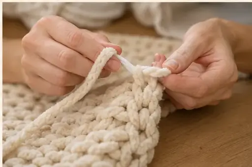 Projet en fil chenille XXL : Rabattre les mailles sans serrer