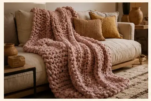 Fil chenille XXL et inspiration pour Choisir la taille d’un plaid pour un canapé d’angle