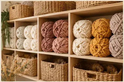 Fil chenille XXL et inspiration pour Aménager un coin tricot dans un petit espace
