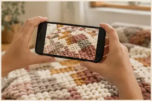 Fil chenille XXL et inspiration pour Photographier un plaid avec un téléphone