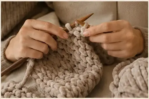 Fil chenille XXL et inspiration pour Créer un rituel calme autour du tricot à la main